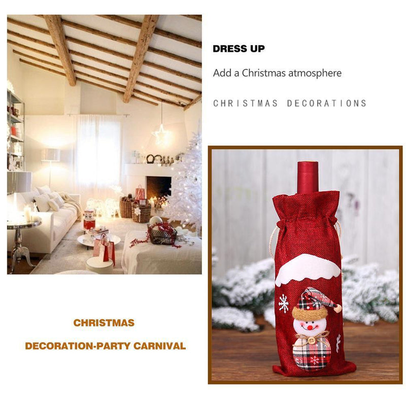 Santa Claus Snowman Elk Red Wine Bottle Cartoon Cover Bags Christmas Table Decor
