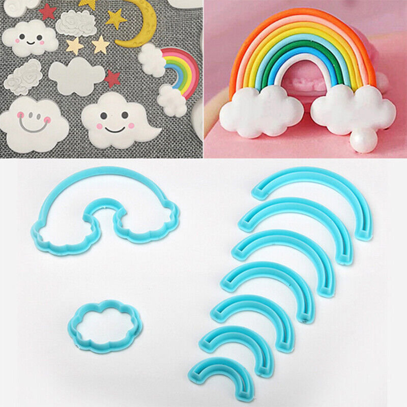 9x Rainbow Cookies Biscuit Cutter Fondant Mould Cake Sugarcraft Decorating Mold