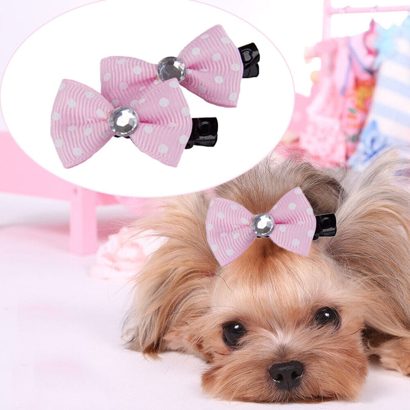 10pcs Pet Cat Dot Grooming Hairpin Mixed Ribbon Hair Bow Dog Rubber