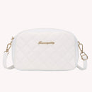 Women PU Leather Thread Crossbody Bag Diamond Lattice Messenger Bag (White)