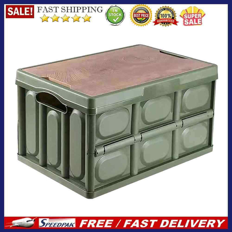 Folding Car Trunk Storage Box Wooden Lid Outdoor Camping Fishing Organizer Box