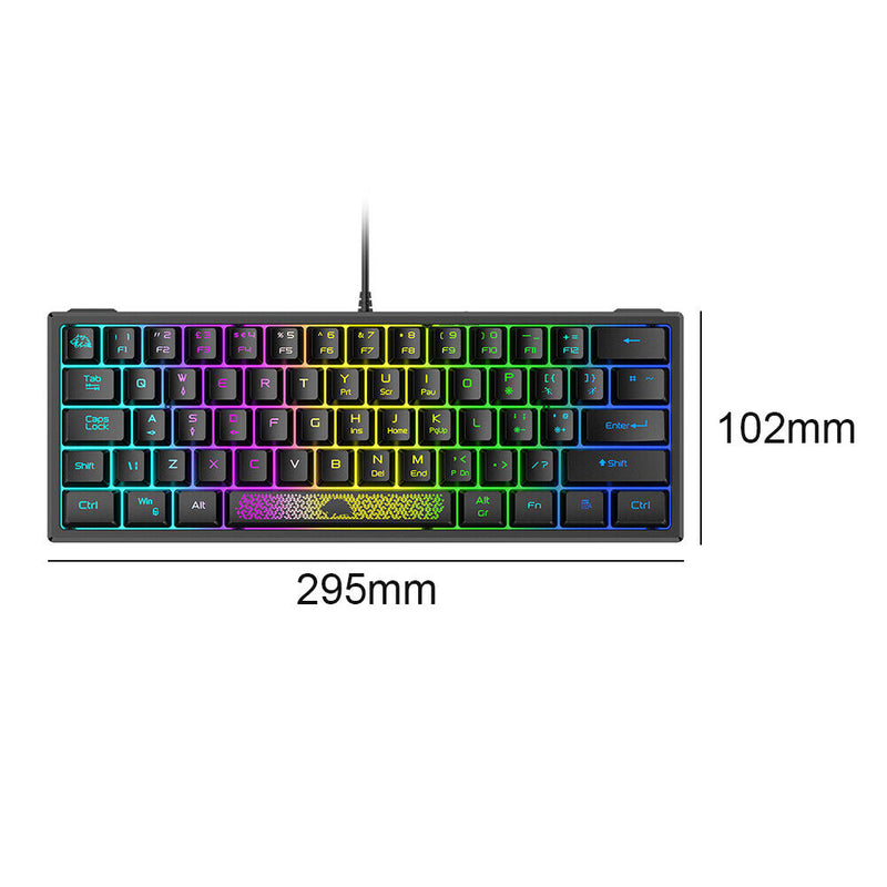 K61 RGB Wired Keyboard 60 Percent 62 Keys Ergonomic Gaming Keyboard (Black)