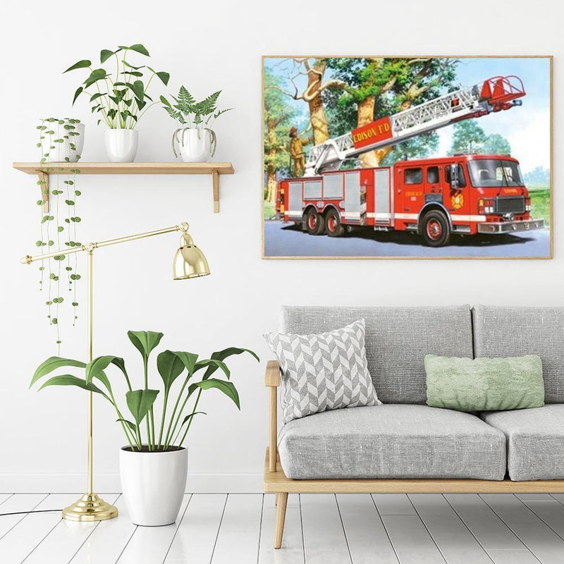 5D DIY Full Drill Diamond Painting Fire Truck Cross Stitch Mosaic Kit Wall Decor