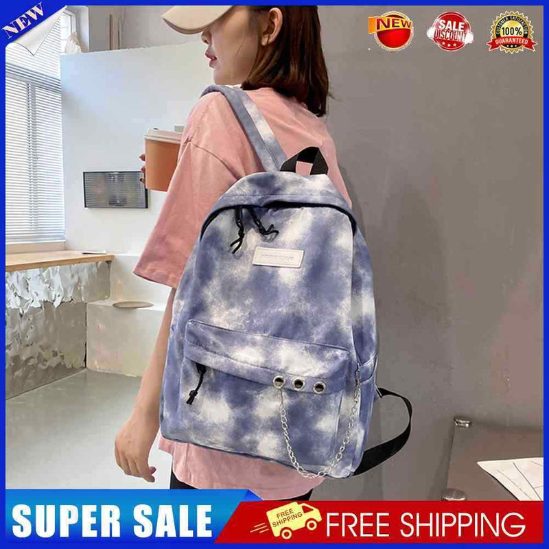 #A Casual Tie Dye Backpack Women Gradient Chain Canvas Backpack Daypack for Sh