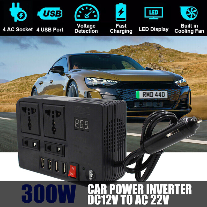 LED Display Car Inverter DC 12V to AC 220V 4 USB Power Converter Splitter Newly