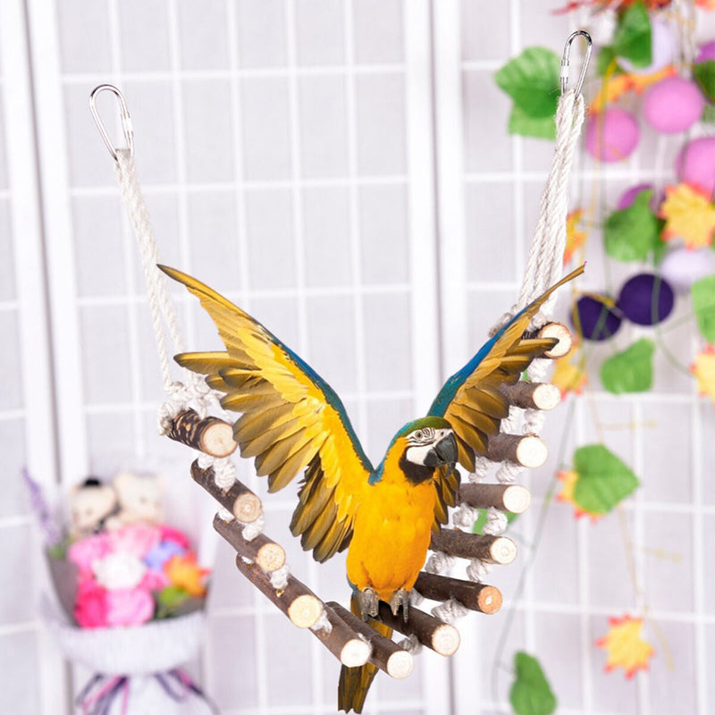 Parrot Bridge Step Ladder, Wood Bird Cage Hammock Swing Toys for Parakeet Budgie