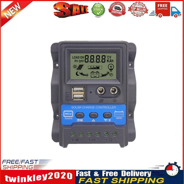 12V/24V PWM LCD Auto Solar Charger Controller w/ Light Time Control (30A) Newly