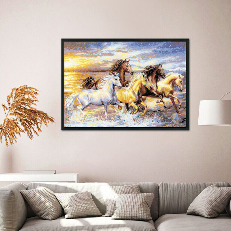 11CT Canvas Horse Embroidery Stamped Cotton Thread Handmade DIY Cross Stitch Kit