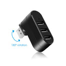Mini Rotatable 3 Port USB Hub U Disk Reader Splitter for PC (USB 2.0 Black)