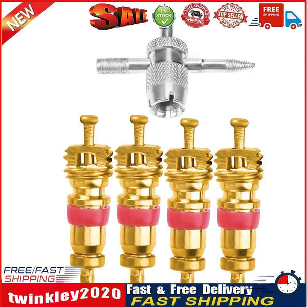 4pcs Car Tire A/C Schrader Valve Cores with 4-in-1 Tire Valve Stem Remover Newly