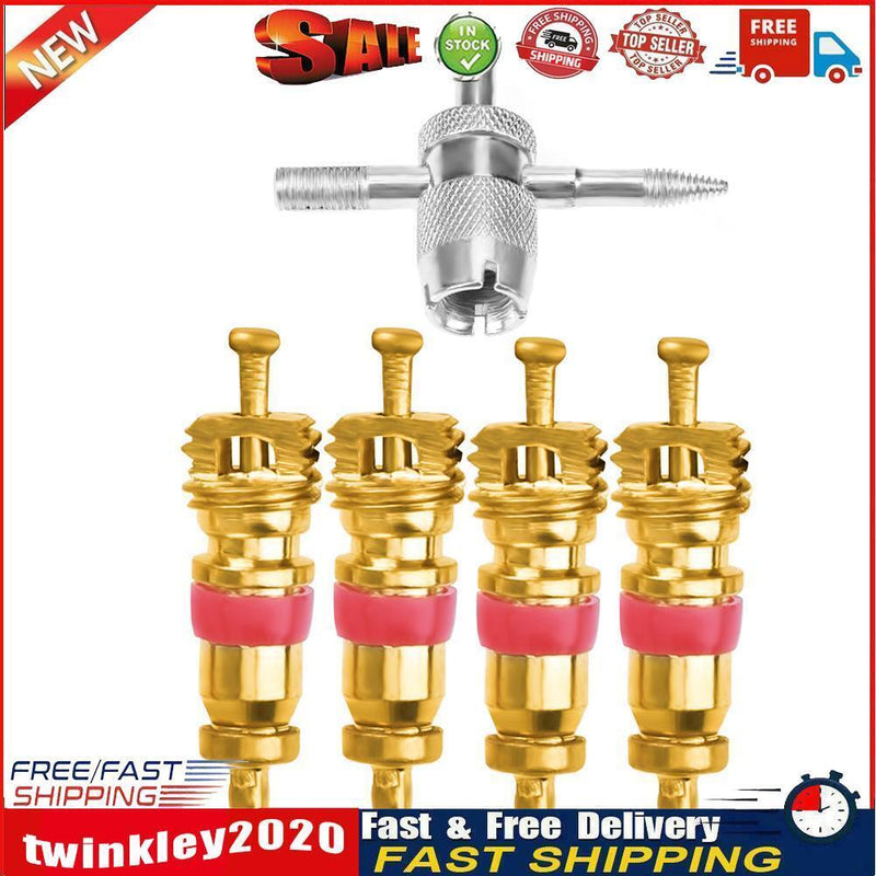 4pcs Car Tire A/C Schrader Valve Cores with 4-in-1 Tire Valve Stem Remover Newly