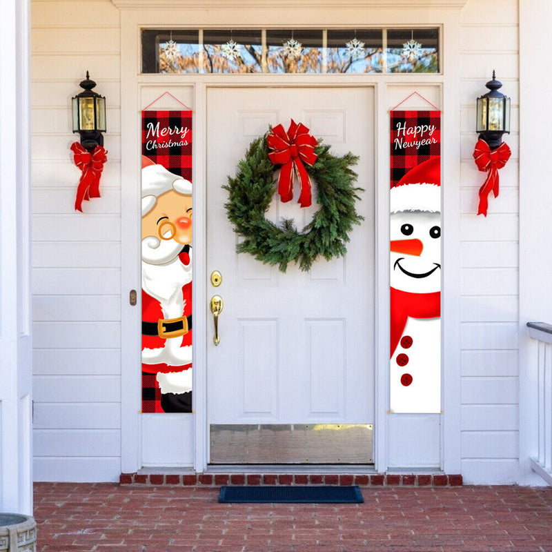 Christmas Snowman Banner Flag Door Hanging Sign Banner Outdoor Xmas Decoration
