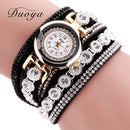 Duoya Leather Bracelet Watch Rhinestone Quartz Bracelet Watch (Black)