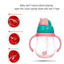 Baby Cartoon Training Cup w/ Cup Strap Straw Leakproof Bottle (Pink 260ML) Newly