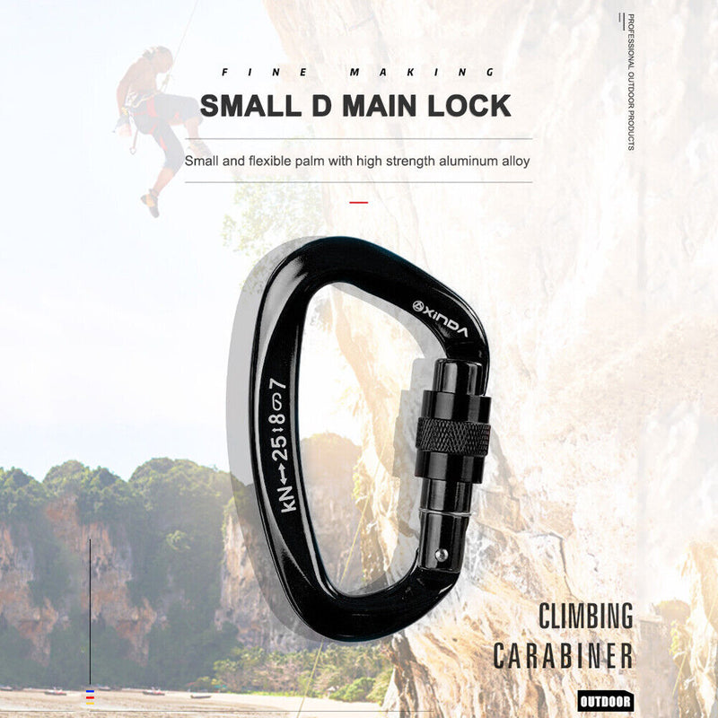 25KN D Shape Safety Lock Carabiner Outdoor Rock Climbing Buckle (Black) Newly