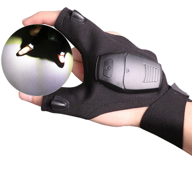 Outdoor Fishing Fingerless Gloves LED Flashlight Camping Hiking Cycling Gloves