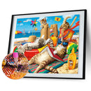5D DIY Diamond Painting Beach Cat Full Round Drill Mosaic Rhinestone Pictur