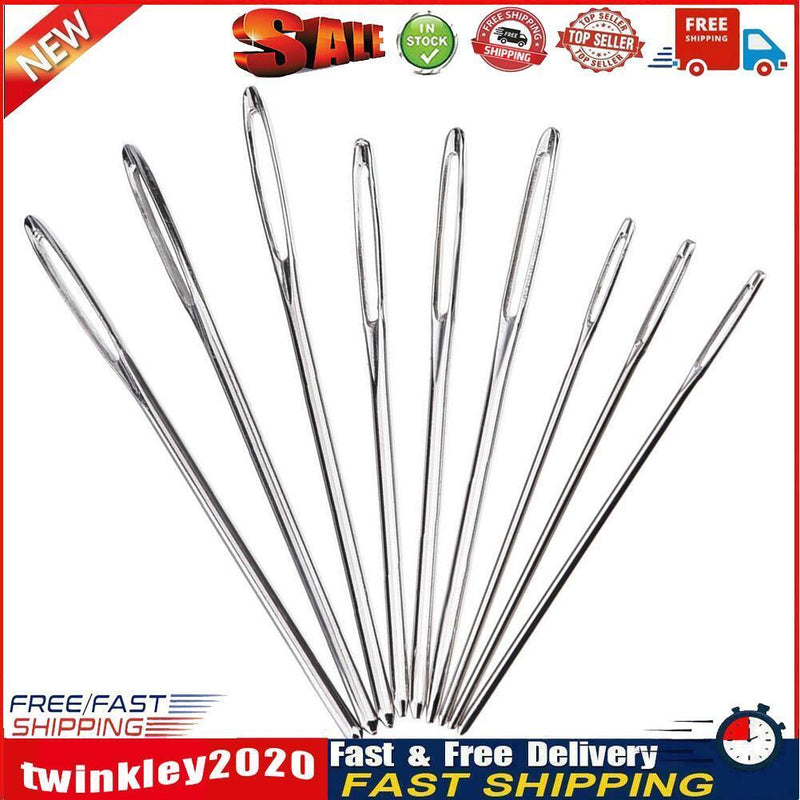 9pcs Large Eye Metal Needles Cross Stitch Knitting Crochet Hook Set Kit Newly