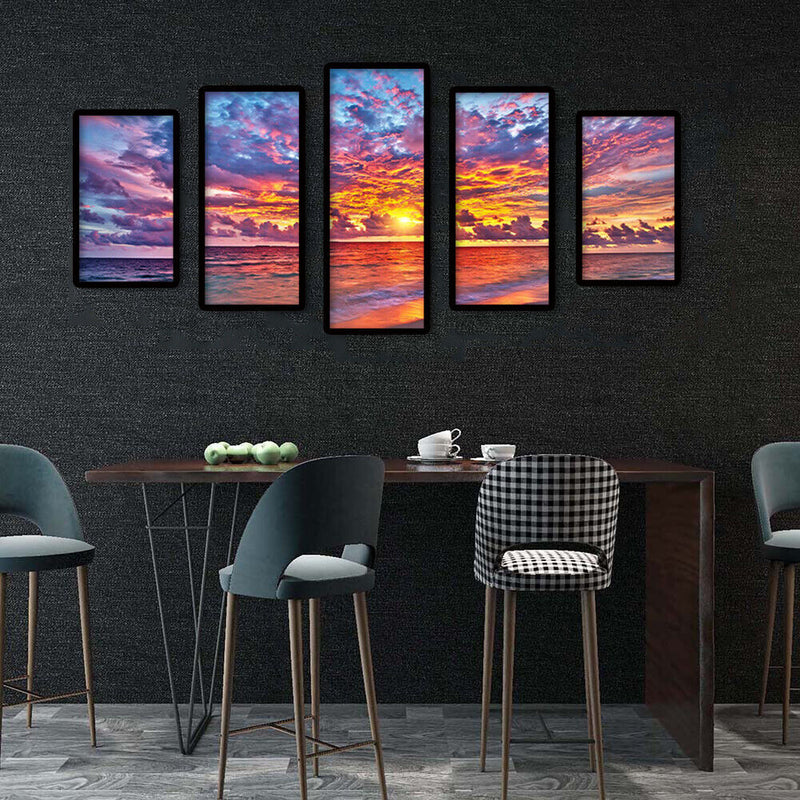 Full Cross Stitch 11CT Cotton Thread DIY 5 Panels Sea Sunset Home Decoration Set