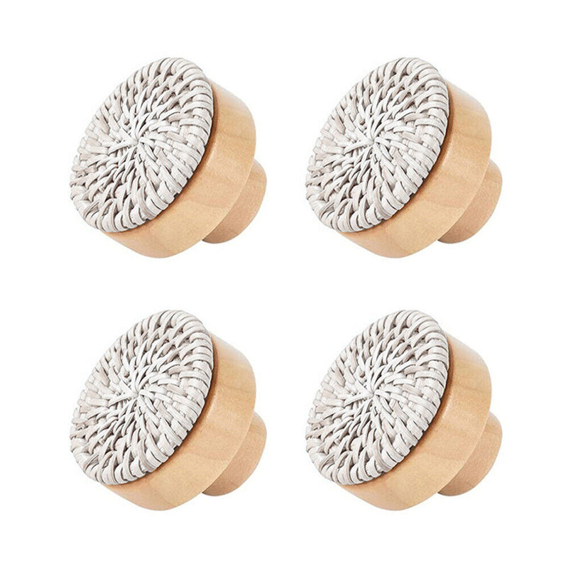 4pcs Cabinet Handle Rattan Wooden Drawer Knobs Dia 30/40/45mm Furniture Hardware