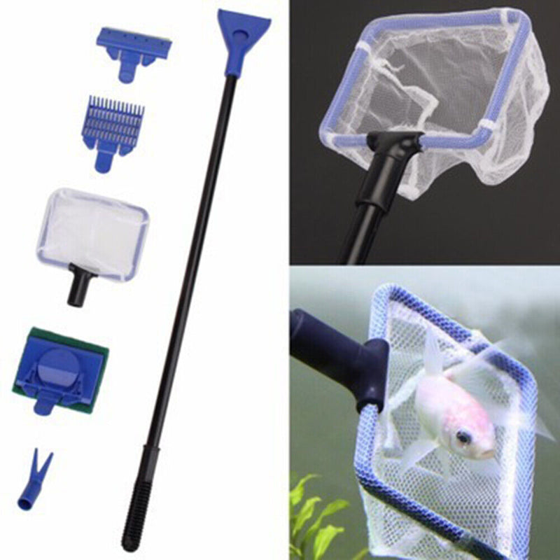 5 in 1 Aquarium Cleaning Tools Sponge Brush Net Fish Gravel Rake Algae Scra