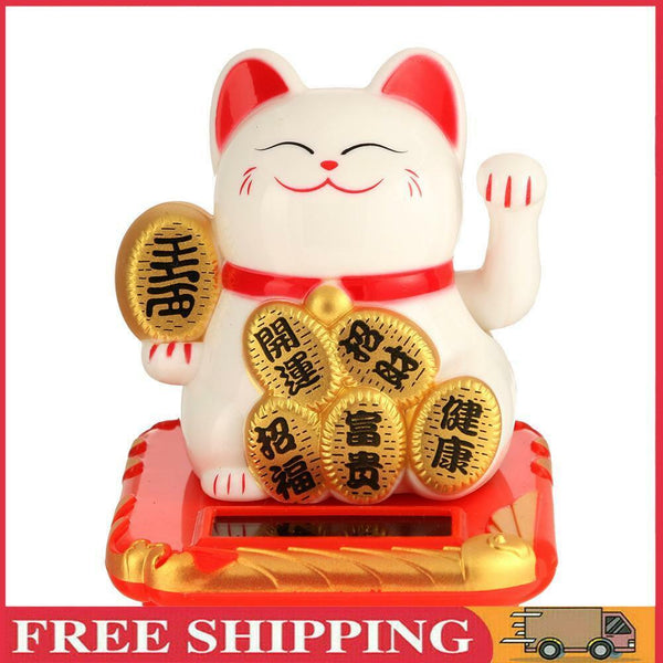 Chinese Lucky Cat Wealth Waving Shaking Hand Fortune Welcome Craft (White) UK