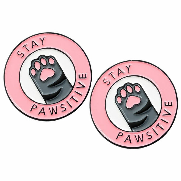 Enamel Pins Jacket Lapel Letters Badges Brooch Cat Paw Pins Stay Pawsitive