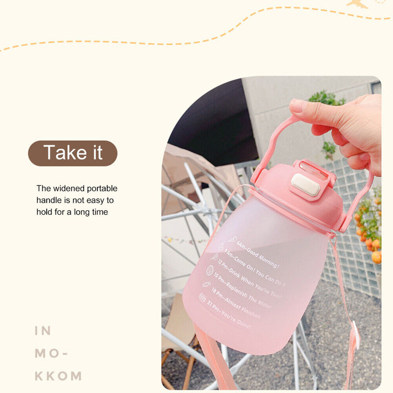 1300ml Large Capacity Cute Girl Water Bottle Plastic Straw Water Cup (Pink)