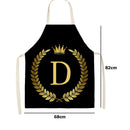 Letter D Printed Linen Apron Kitchen Waterproof Home Cooking Bibs (82x68cm)