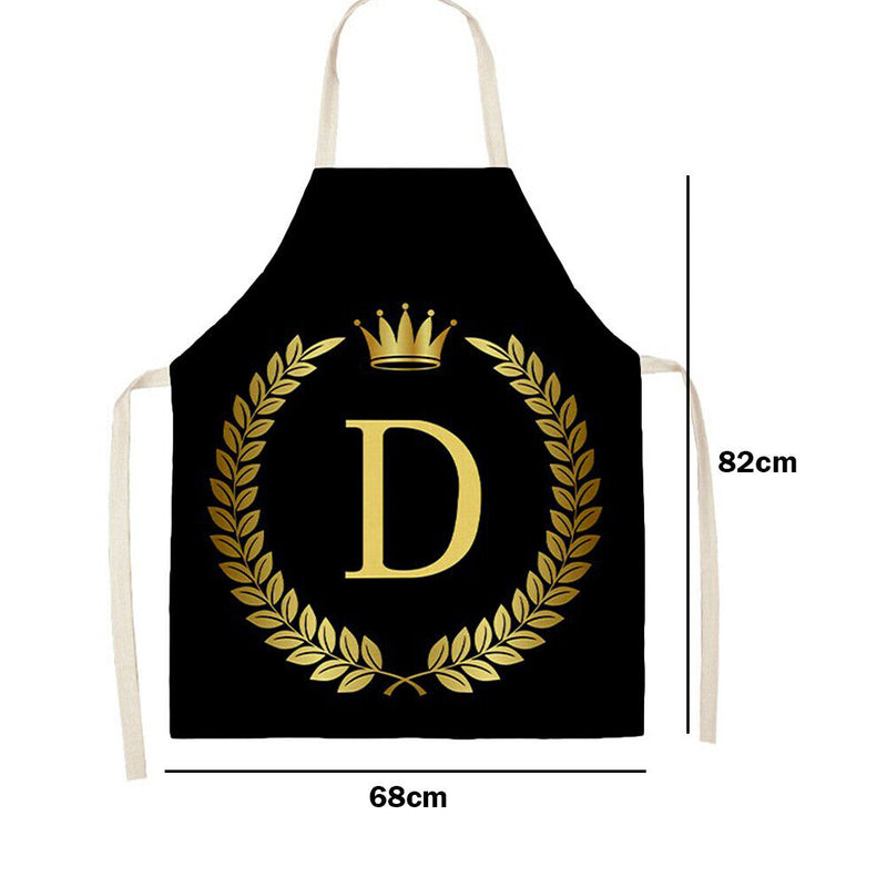 Letter D Printed Linen Apron Kitchen Waterproof Home Cooking Bibs (82x68cm)