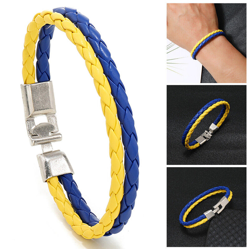 Fashion Ukraine Bracelets Braided Woven Leather Blue Yellow Ukrainian Wristband