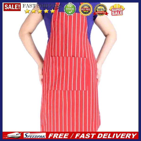 Kitchen Accessories Cooking Plaid Stripe Half Polyester 1 Pockets Apron(C)