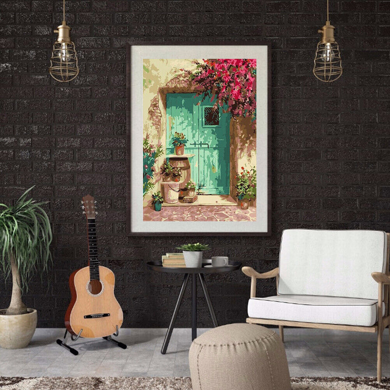 DIY Digital Oil Painting Flowers in Front of the Door No Frame Picture By Num