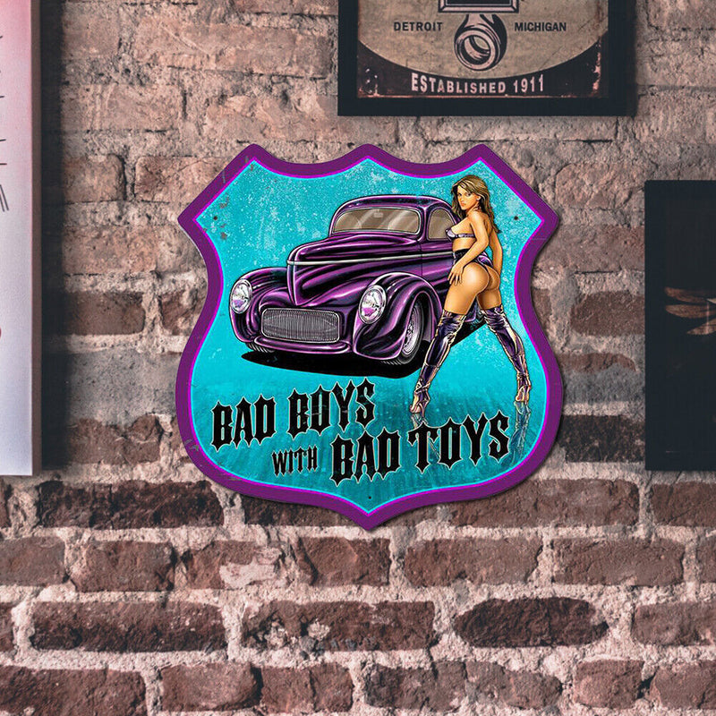 Bad Boys Shield Shape Metal Plate Tin Sign Plate Poster for Bar Club Accessory
