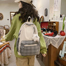 Casual Backpack Nylon Student School Bag Cartoon Pendant Plaid Backpack Shopping