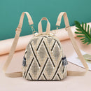 Straw Woven Small Travel Backpacks Casual Women Stripe Print Shoulder Schoolbags