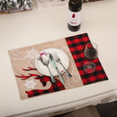 Christmas Linen Embroidery Placemat Elk Plaid Non Slip Xmas Decor Table Mat