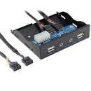 3.5 inch 9Pin to 4 Port HUB Floppy Bay 2 USB 2.0 HD Audio 3.5mm Front Panel Rack