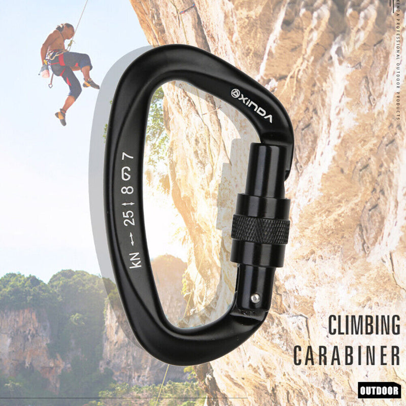 25KN D-ring Carabiner Rock Climbing Lock Mountaineering Equipment (Black)