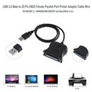 USB 2.0 Male to 25 Pin DB25 Female Parallel Port Printer Adaptor Cable Wire