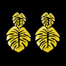 Hollowed Leaf Dangle Ear Stud Elegant Women Drop Earrings Jewelry (Yellow)