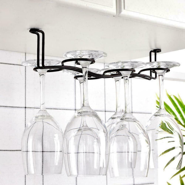 Iron Under Shelf Cupboard Hanging Metal Wine Glasses Holder Rack Bar U9A0