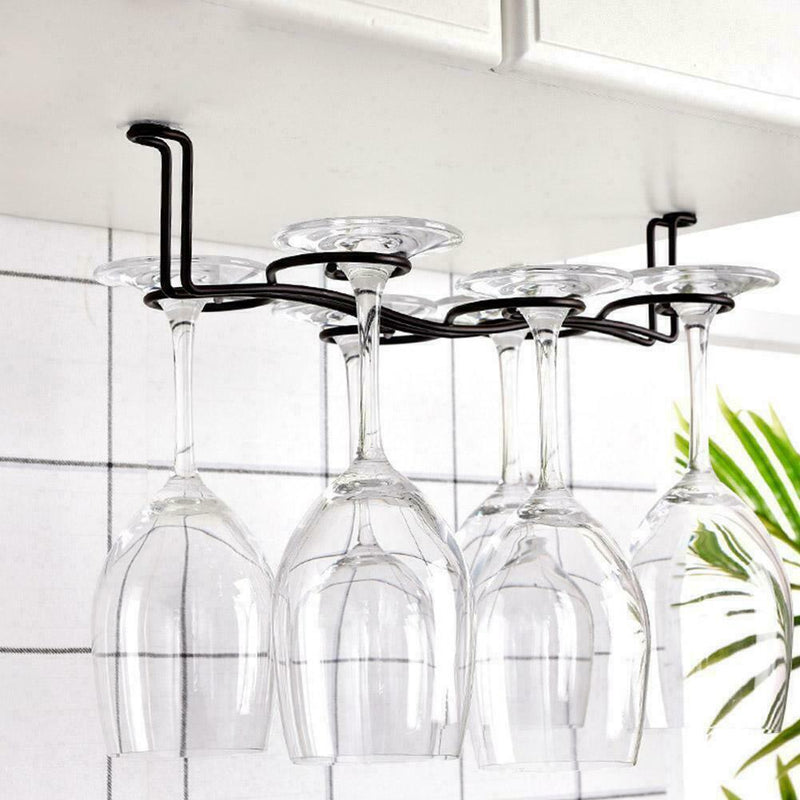 Iron Under Shelf Cupboard Hanging Metal Wine Glasses Holder Rack Bar U9A0