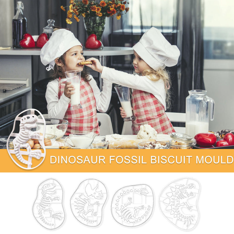 Dinosaur Fossil Baking Mould Funny 4pcs Pastry Mould Diy for Kids Birthday