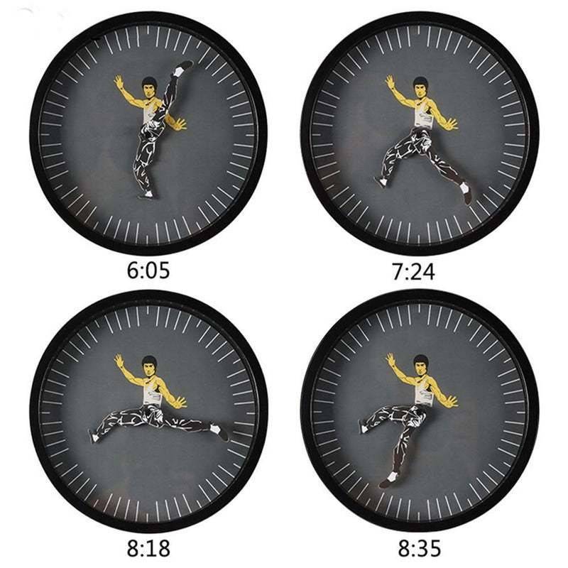 Decorations Black Personality Kung Fu Wall Clock Chinese Round Clock Bruce Lee
