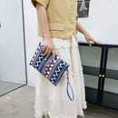 Ethnic Style Women Canvas Print Envelope Wristlet Bag Purse Handbag (Blue)
