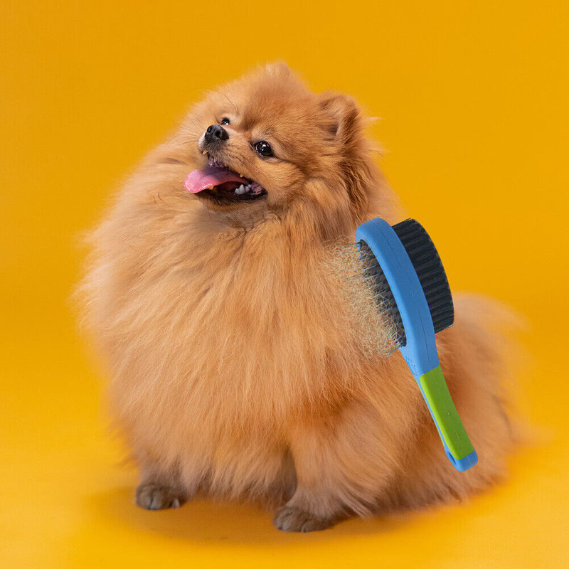 Dog Hair Brush Plastic Handle Double Faced Pet Cat Puppy Comb Massage Bath Brush