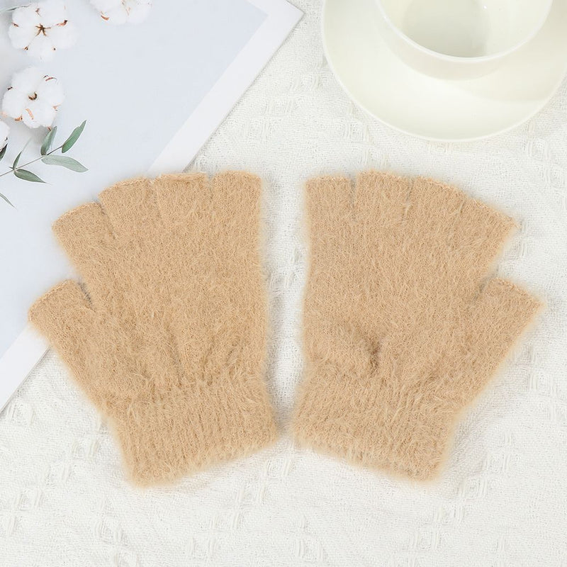 Warm Fingerless Mittens Half Finger Gloves Imitation Mink Hair Plush Knitted