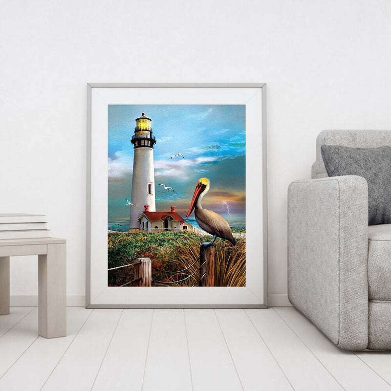 Handpainted DIY Bird and Lighthouse Oil Paint by Numbers Pictures Craft Kit