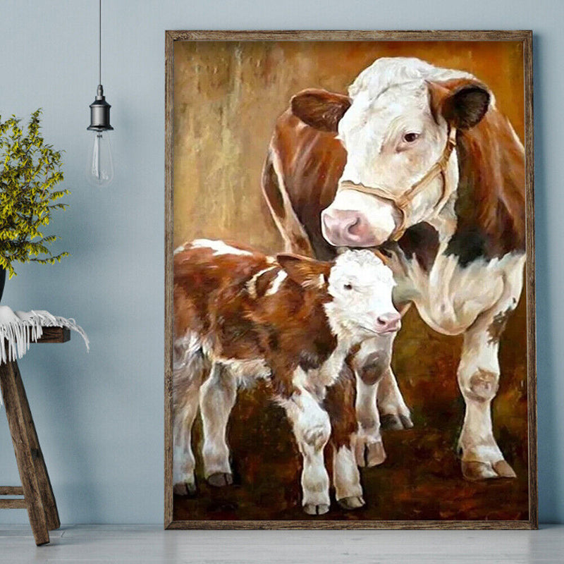 Cow Mother and Child Oil Paint By Numbers Kit Canvas Drawing DIY Coloring A